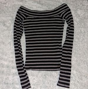 off the shoulder striped long sleeve
